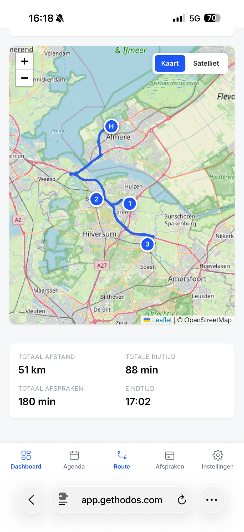 Hodos routeplanning op iPhone